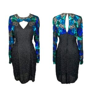 Laurence Kazar Sexy Vintage Black Sequin Dress | L